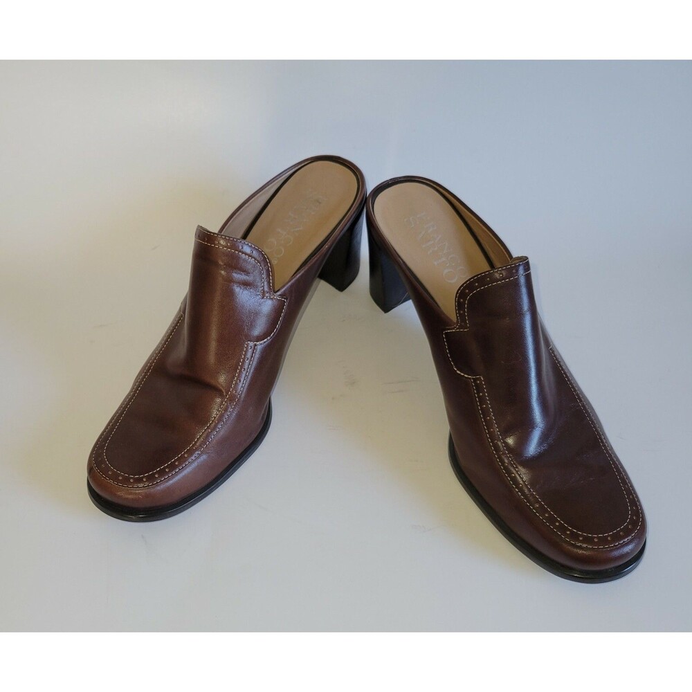 FRANCO SARTO NOVA Brown Leather Heeled Slides Loafer Clog Mules Shoe 8.5M - Picture 6 of 9